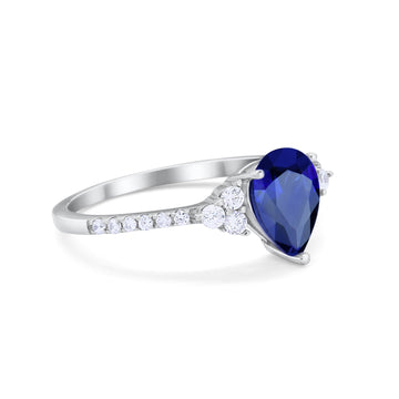 Teardrop Pear Wedding Ring Simulated Blue Sapphire CZ 925 Sterling Silver